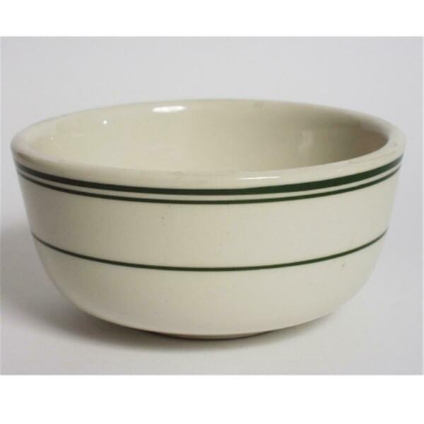 Tuxton China Green Bay 9.5 Oz. Wide Rim Rolled Edge Jung Bowl - American White With Green Band - 3 Dozen TGB-095